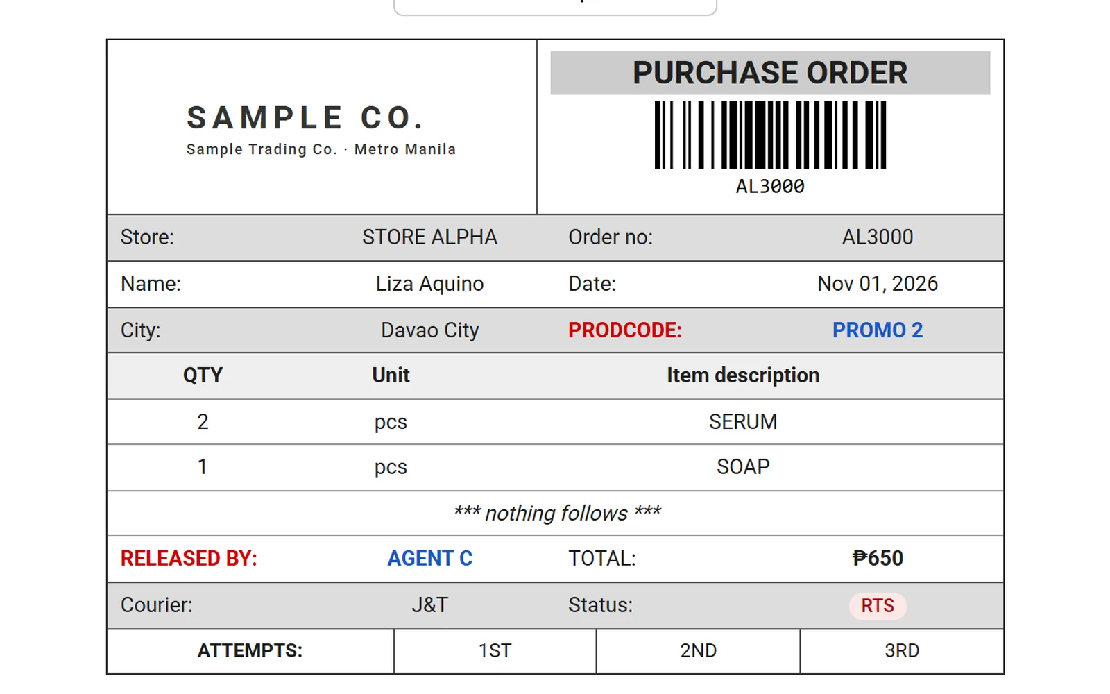 Parcel Receipt Generator screenshot